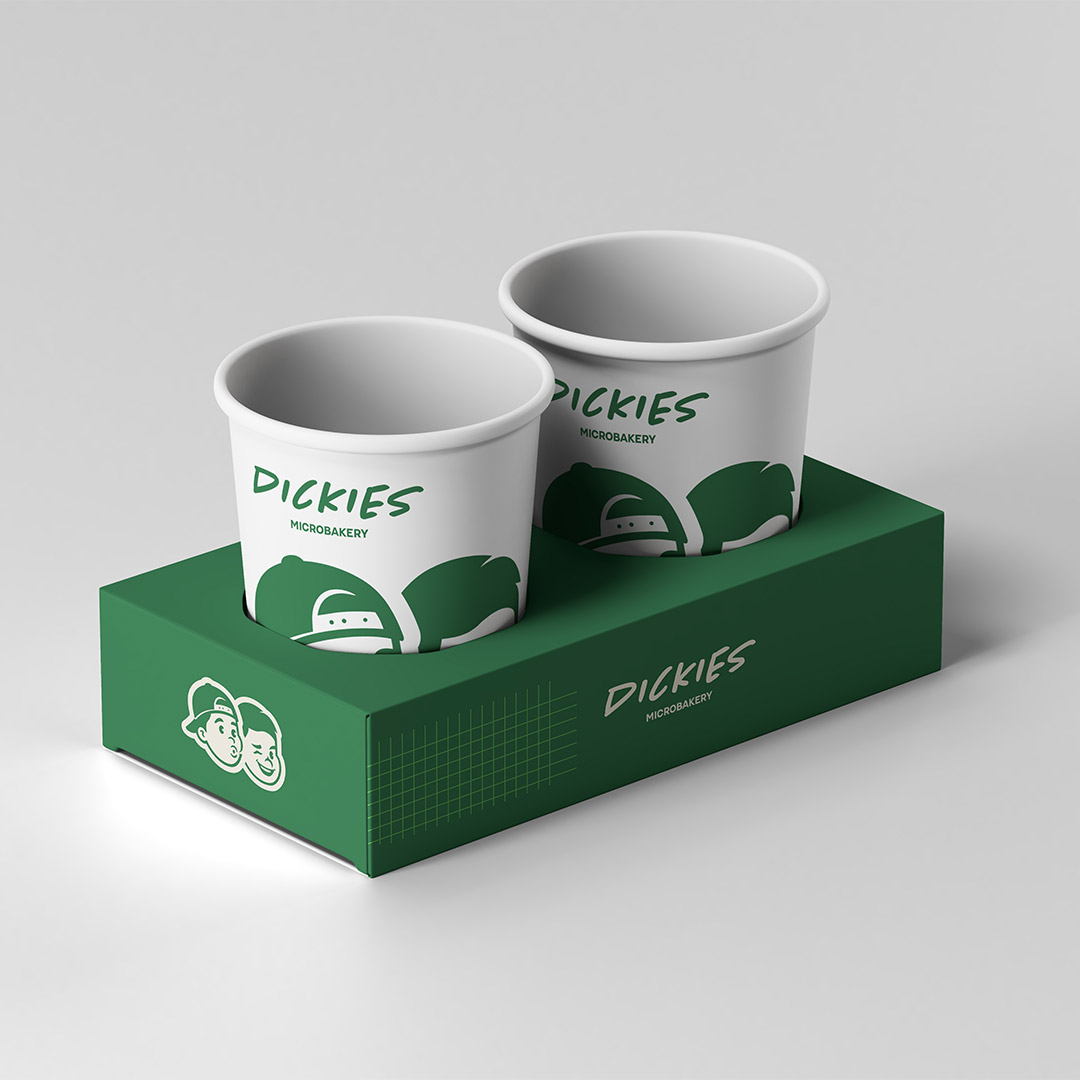 Dickies branded coffee cups and takeaway carrier